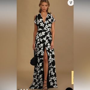 Lulus Black and white floral maxi wrap dress